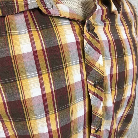 PrAna Mens Organic Cotton Plaid Snap Button Down Shirt size Small Gorpcore - Picture 2 of 5